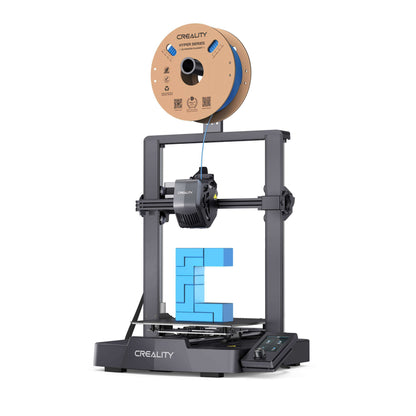 Creality Ender-3 V3 SE 3D Drucker für Einsteiger mit blauem Druckobjekt und Filamentrolle.