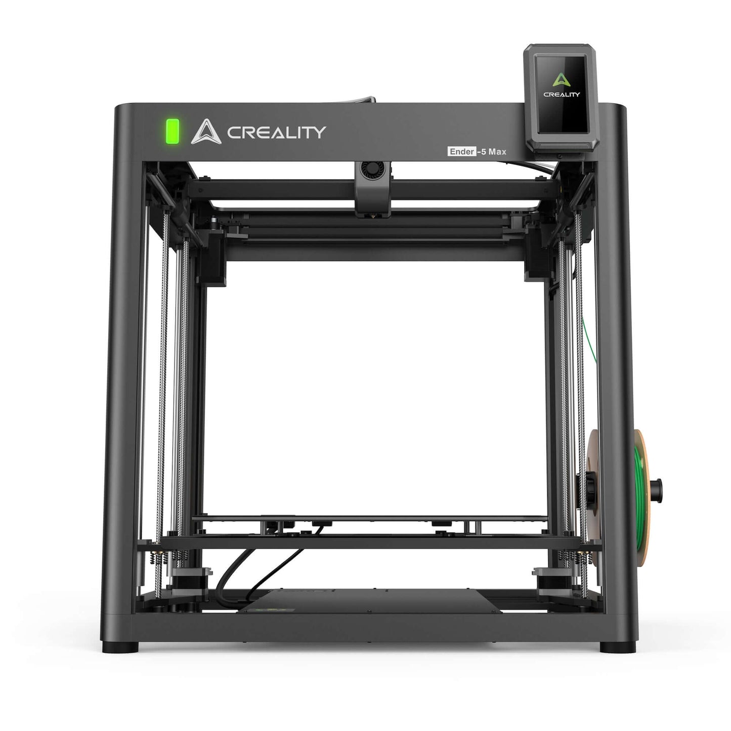 Creality Ender-5 Max 3D Drucker Frontansicht mit offenen Bauraum und Spule.