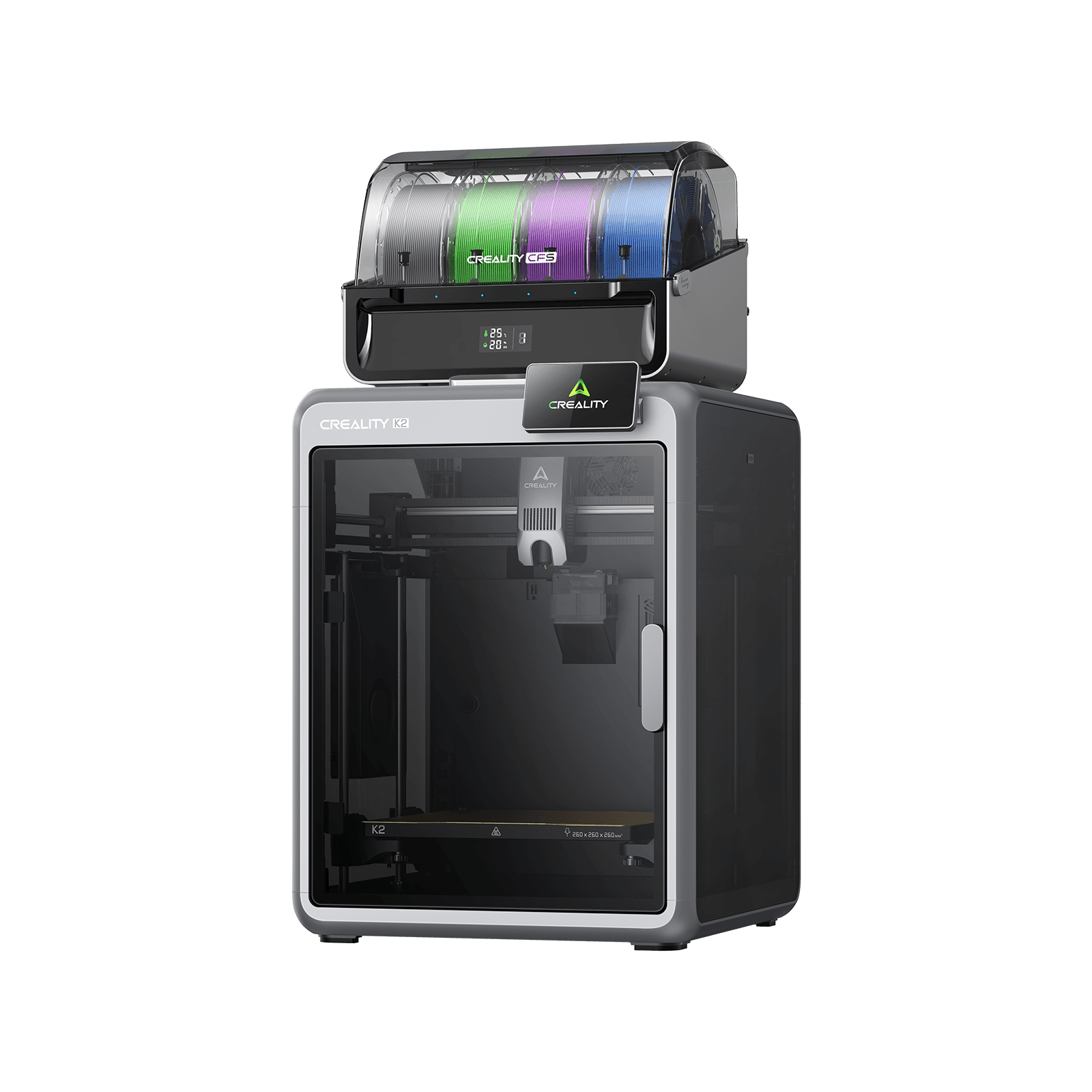 Creality K2 Combo – Multicolor FDM 3D-Drucker mit CFS-Multicolor-System und Hochgeschwindigkeitsdruck.