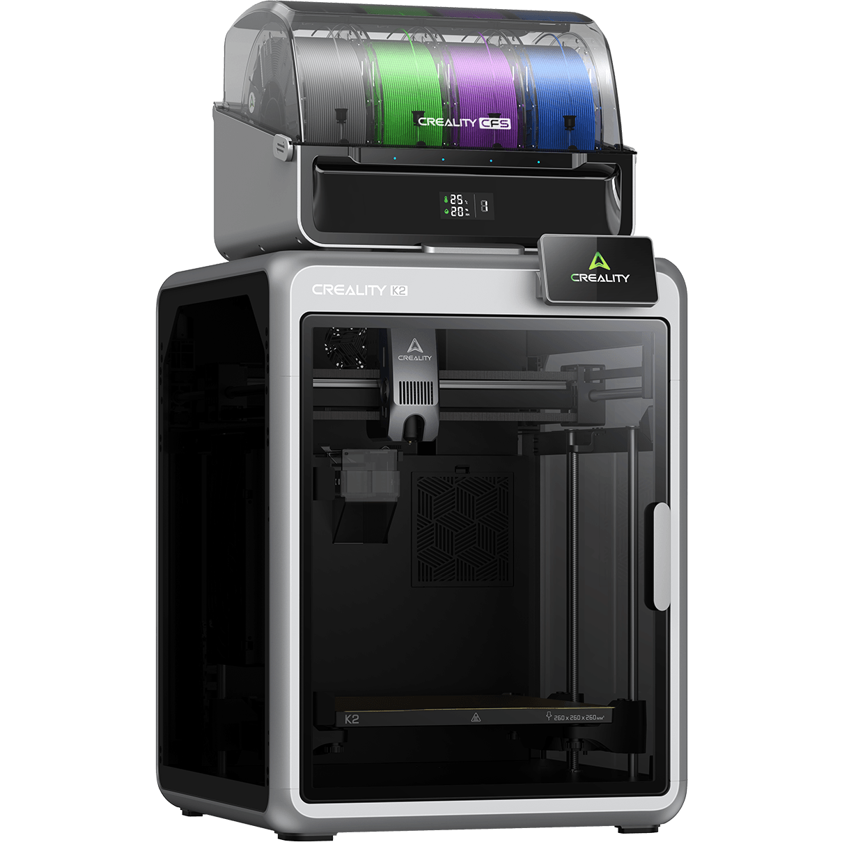Creality K2 Combo – Multicolor FDM 3D-Drucker mit CFS-Multicolor-System und Hochgeschwindigkeitsdruck.