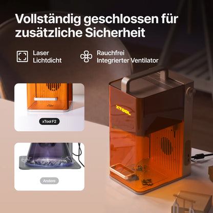 Lasergravierer xTool F2 mit geschlossenem Gehäuse und Lüfter