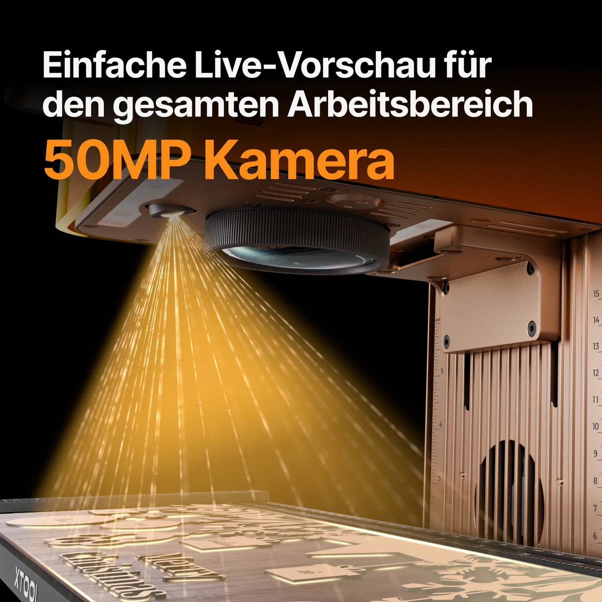 Lasergravierer xTool F2, Kamera mit Live-Vorschau über dem Arbeitsbereich