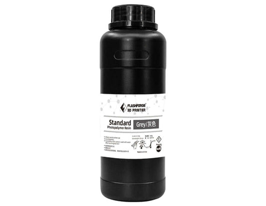 Flashforge Standard Resin (UV/LCD 405nm) in grey, 500g bottle for 3D druck filament and smooth surface detailing.