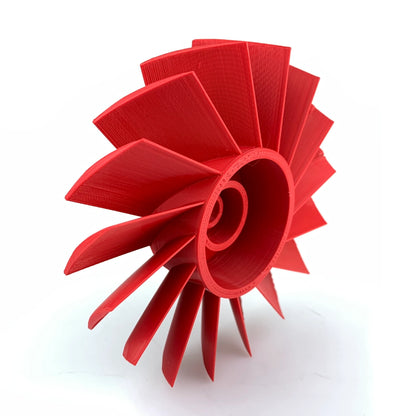 Fiberlogy Nylon PA12 – Technisches Filament für anspruchsvolle Bauteile, 3D-gedrucktes rotes Turbinenteil.