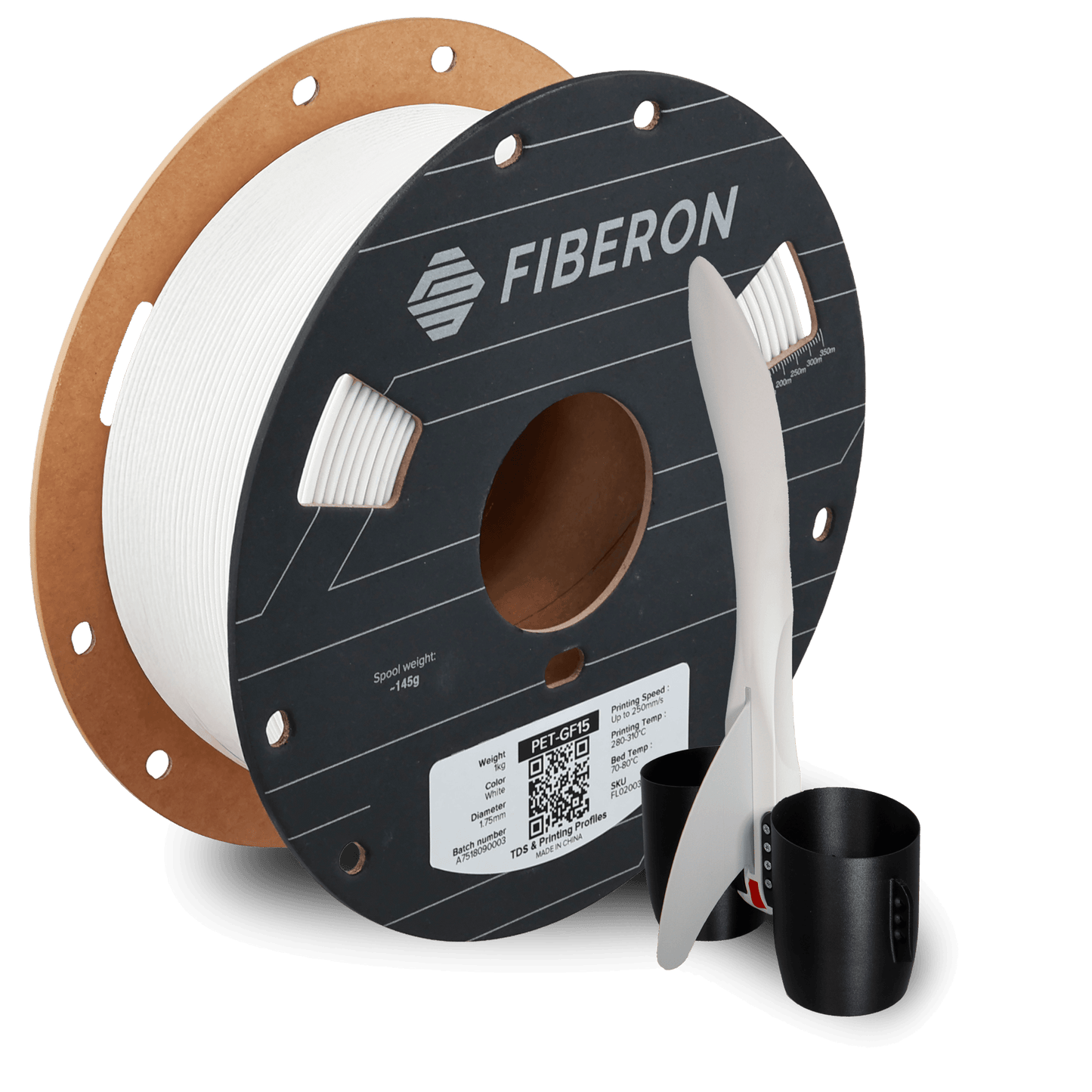 Polymaker Fiberon PET-GF15 – Glasfaserverstärktes PET-Filament auf Spule mit Zubehör.