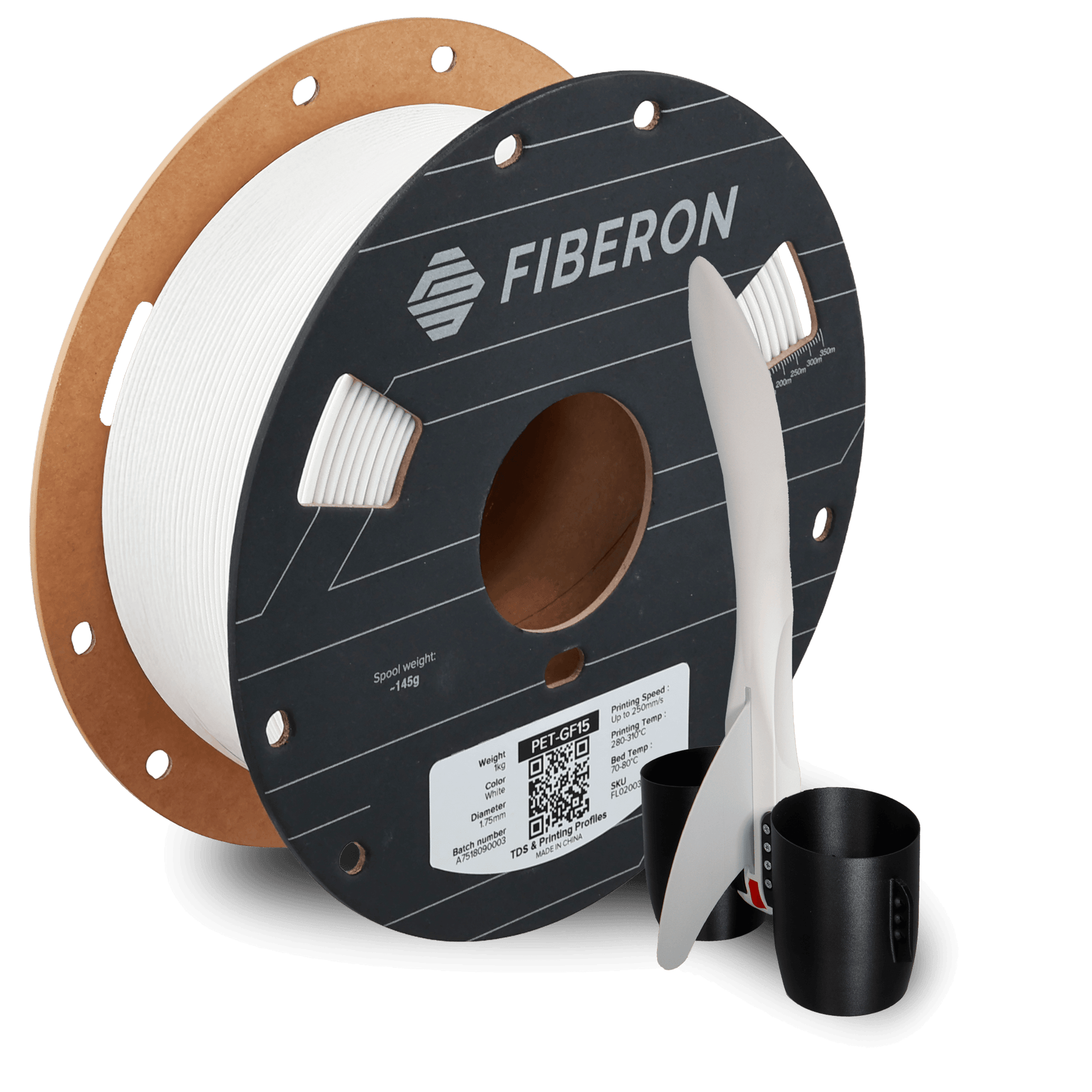 Polymaker Fiberon PET-GF15 – Glasfaserverstärktes PET-Filament auf Spule mit Zubehör.
