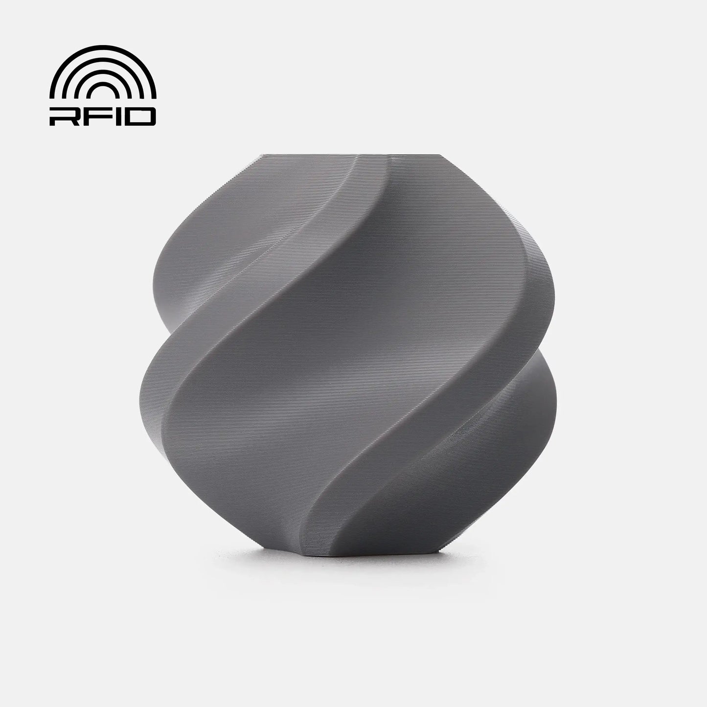 Bambu Lab PETG Basic – Filament für Outdoor & Funktion, grau spiralförmiger 3D-Druck-Vase