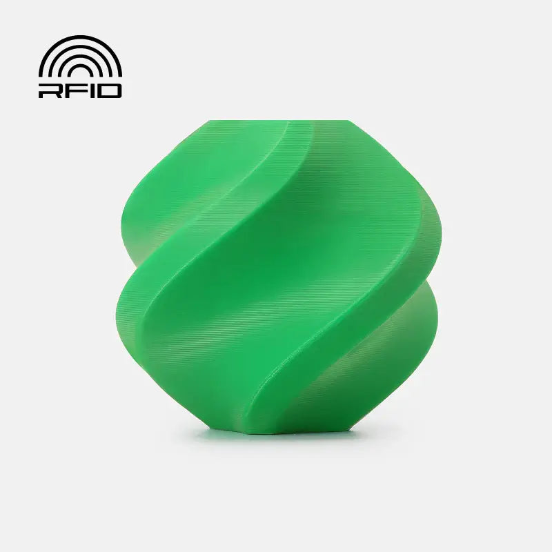 Bambu Lab PETG Basic – Filament für Outdoor & Funktion, grüne 3D-gedruckte spiralförmige Form.