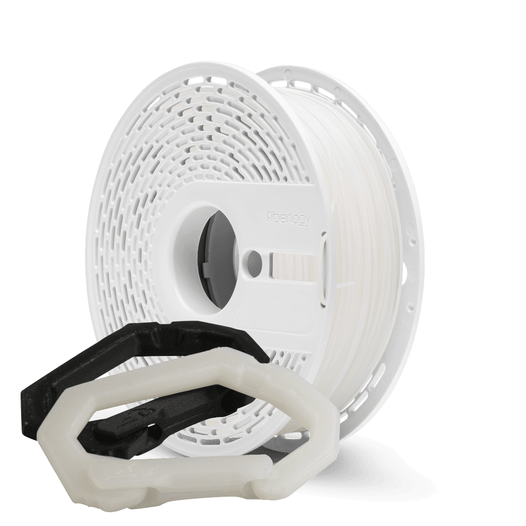 Fiberlogy Nylon PA12 – Technisches Filament für anspruchsvolle Bauteile in Rolle mit 3D-gedruckten Bauteilen.
