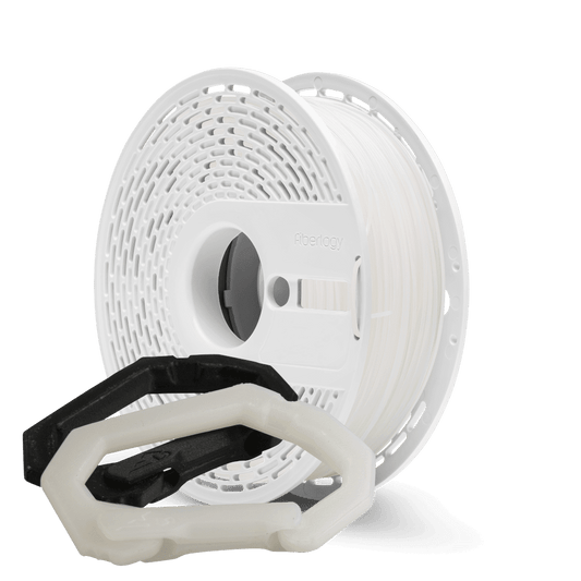 Fiberlogy Nylon PA12 – Technisches Filament für anspruchsvolle Bauteile in Rolle mit 3D-gedruckten Bauteilen.