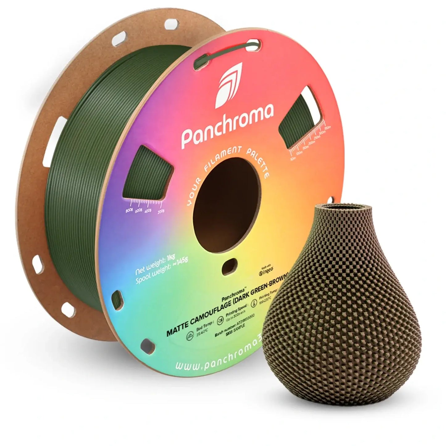 Polymaker Panchroma PLA Dual Matt Filament Spool with Dark Green Brown Vase