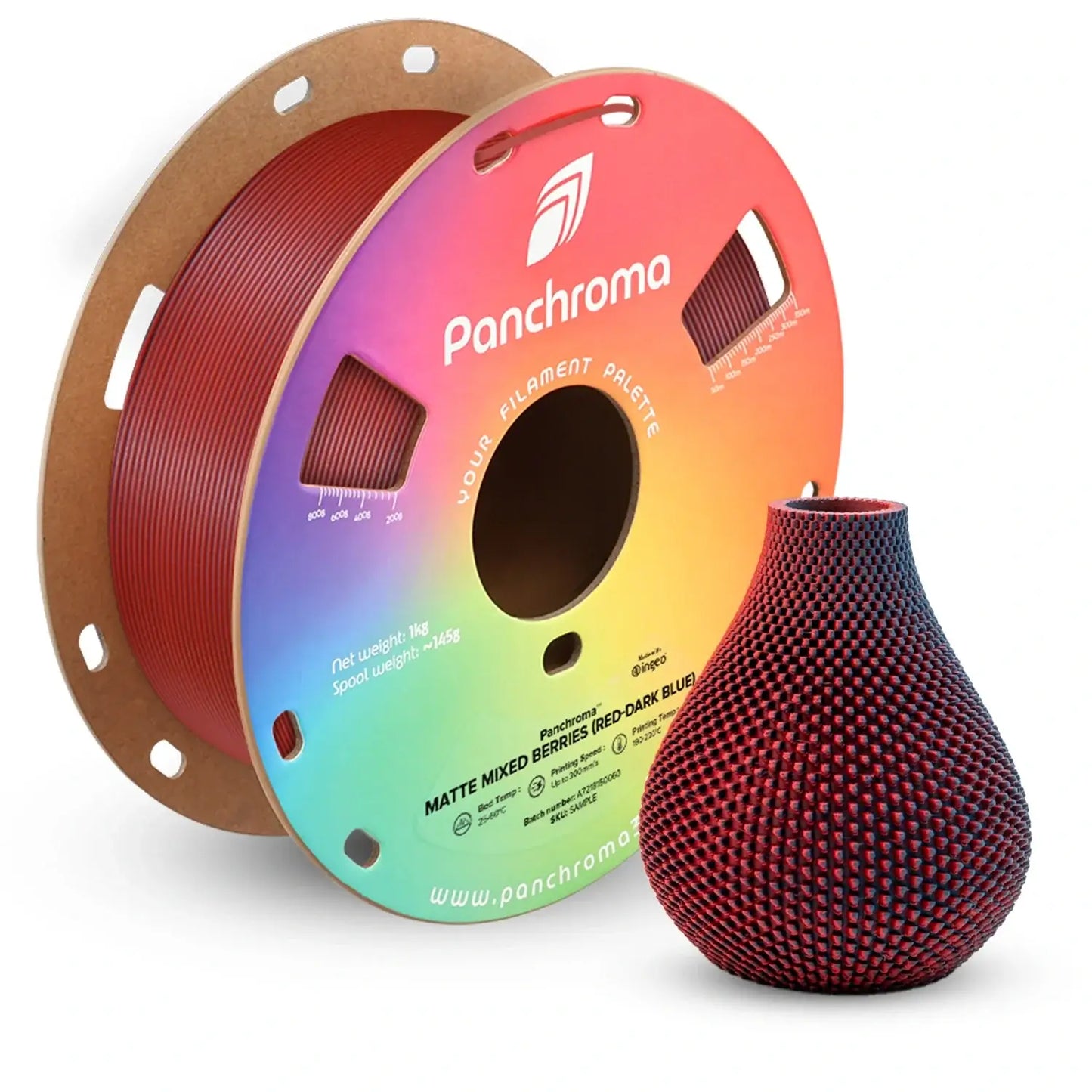 Polymaker Panchroma PLA Dual Matt Filament in Red and Blue Colors with Textured Vase Design