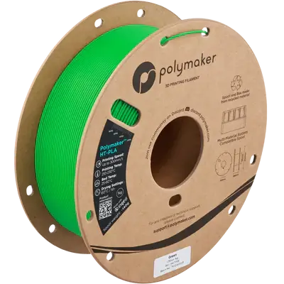 Polymaker HT-PLA hitzebeständiges PLA Filament auf einer Spule in leuchtendem Grün.