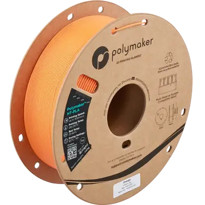 Polymaker HT-PLA hitzebeständiges PLA Filament in orange auf einer Spule für 3D-Druck.