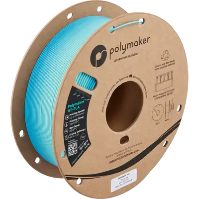 Polymaker HT-PLA hitzebeständiges PLA Filament auf Spule in blauer Farbe für 3D-Druck.