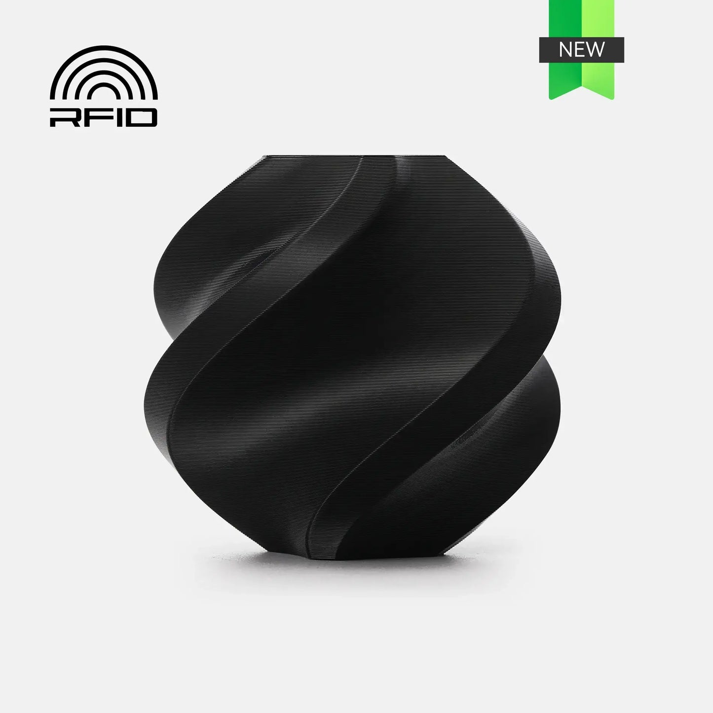 Bambu Lab PETG Basic – Filament für Outdoor & Funktion, spiralförmiger schwarzer 3D-gedruckter Behälter mit RFID.