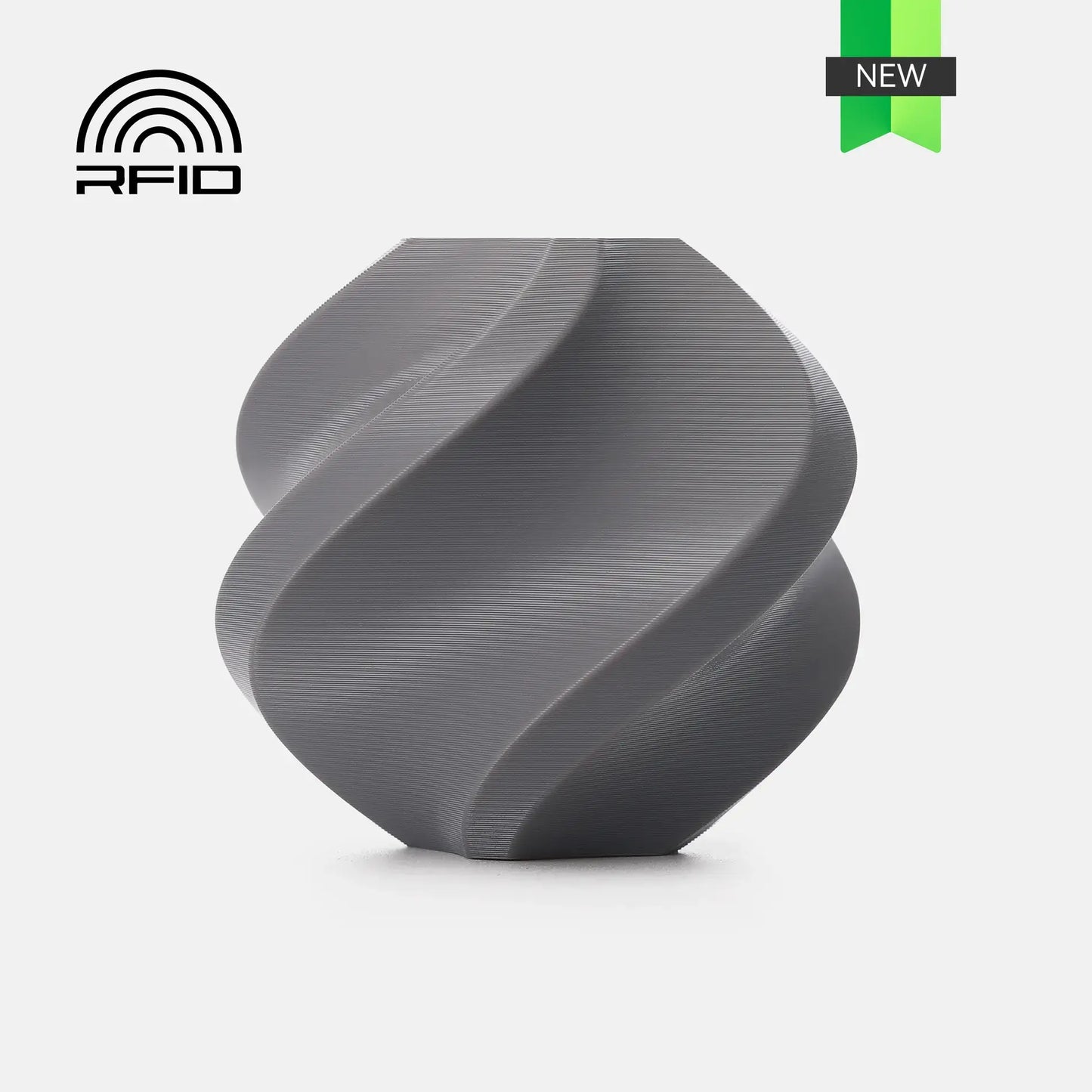 Bambu Lab PETG Basic – Filament für Outdoor & Funktion, modernes graues gedrucktes Objekt mit RFID-Technologie.