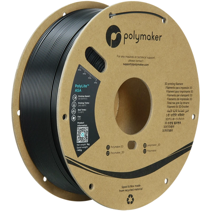 Polymaker ASA Filament in Black, 1.75 mm Durchmesser, 1.00 kg Gewicht, ideal für 3D-Druck im Freien.