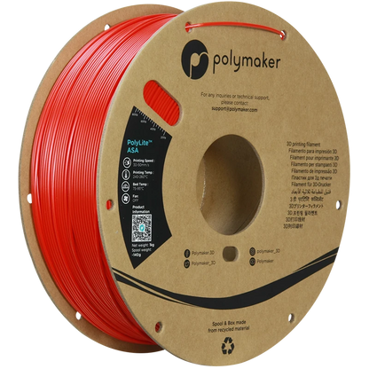 Polymaker ASA Filament in rot, 1.75 mm Durchmesser, 1.00 kg Rolle, ideal für 3D-Druck im Freien.