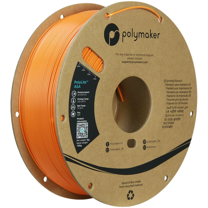Polymaker ASA Filament Rolle in Orange, Durchmesser 1.75 mm, 1.00 kg, für langlebige 3D-Druck-Anwendungen im Freien.