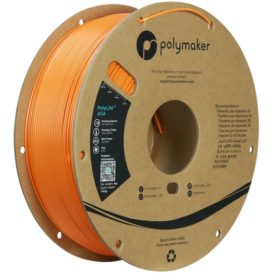 Polymaker ASA Filament Rolle in Orange, Durchmesser 1.75 mm, 1.00 kg, für langlebige 3D-Druck-Anwendungen im Freien.