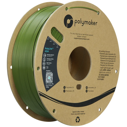 Polymaker ASA Filament in Army Green color, 1.75 mm diameter, 1.00 kg spool for outdoor 3D printing.