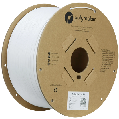 Polymaker ASA Filament in white, diameter 1.75 mm, weight 3.00 kg for outdoor 3D printing.