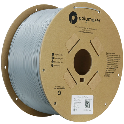 Polymaker ASA Filament in Grey color, 1.75 mm diameter, 3.00 kg spool for outdoor 3D printing.