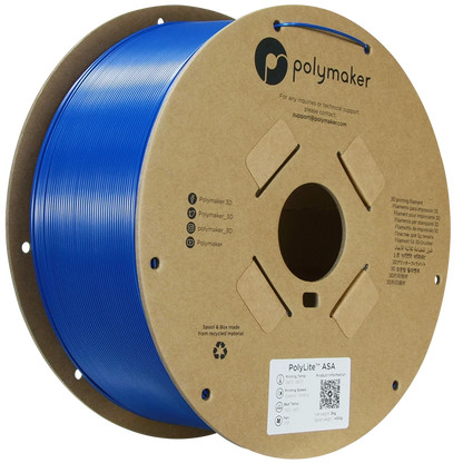 Polymaker ASA Filament in blue color, 1.75 mm diameter, 3.00 kg spool for outdoor 3D printing applications.