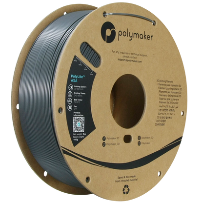 Polymaker ASA Filament in Dark Grey color, 1.75 mm diameter, 1.00 kg weight, designed for outdoor use.