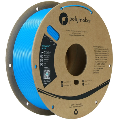 Polymaker ASA Filament in Pop Blue color, 1.75 mm diameter, 1 kg weight, designed for outdoor 3D printing.