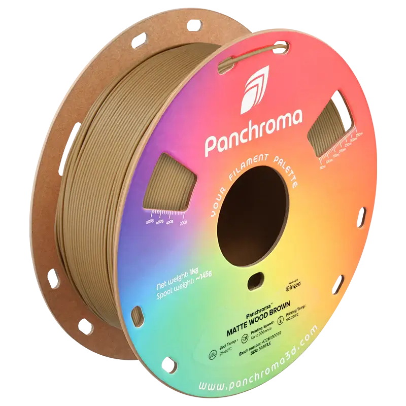 Polymaker Panchroma PLA Matt - das PLA für sanfte Oberflächen, braunes Filament auf einer Spule.