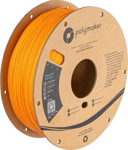 Polymaker PolyLite LW-PLA das leichte PLA Filament auf einer Spule in orange