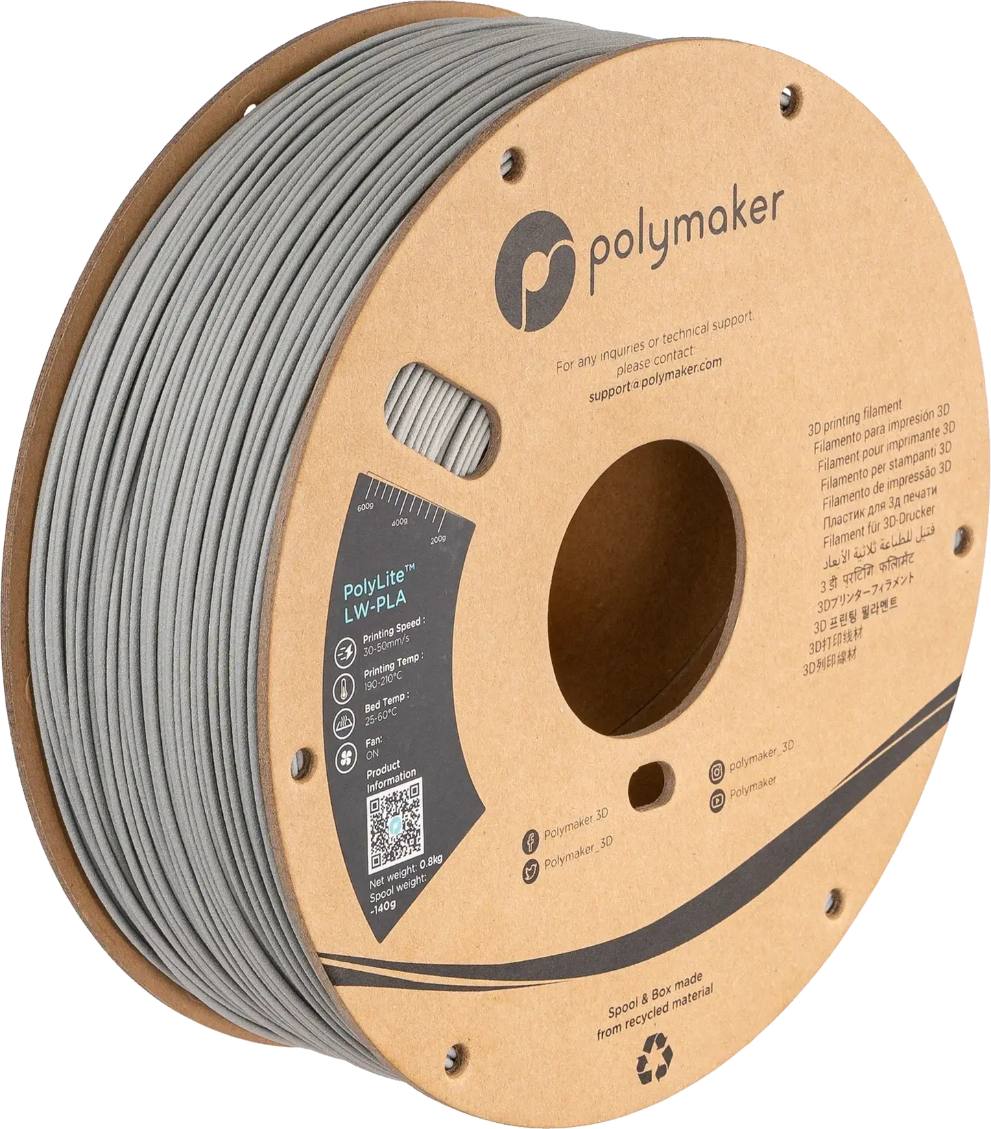 Polymaker PolyLite LW-PLA das leichte PLA Filament auf einer Spule für 3D-Druck