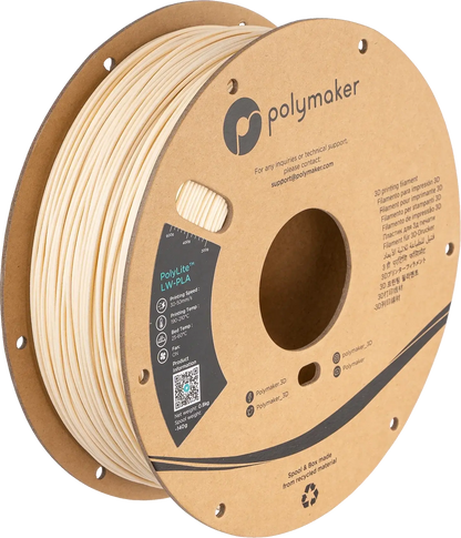 Polymaker PolyLite LW-PLA das leichte PLA Filament auf einer Spule zur Verwendung im 3D-Druck.