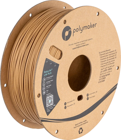 Polymaker PolyLite LW-PLA das leichte PLA Filament auf einer Spule für 3D-Druck Anwendungen.