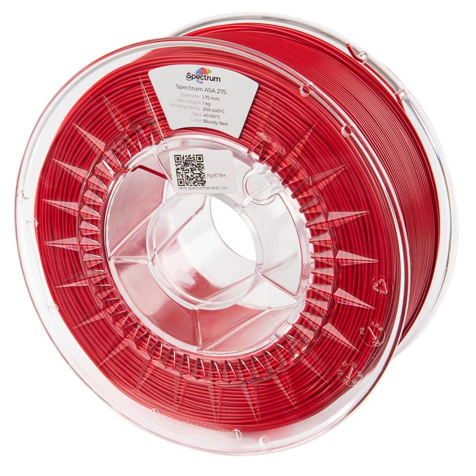 Spectrum ASA 275 – UV-beständiges ASA Filament in roter Farbe, ideal für mechanisch belastbare Druckteile.