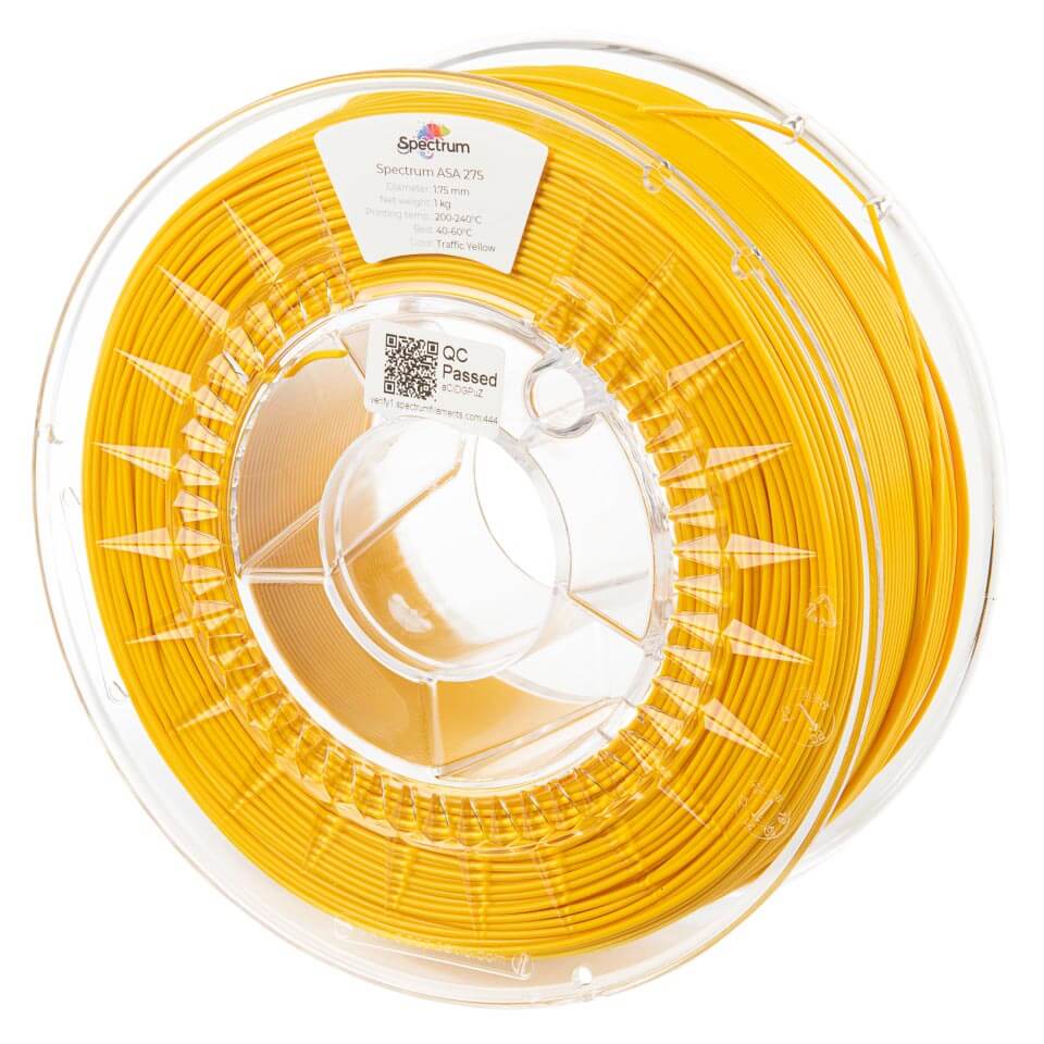 Spectrum ASA 275 – UV-beständiges ASA Filament auf einer Spule in Gelb, ideal für 3D-Drucker.