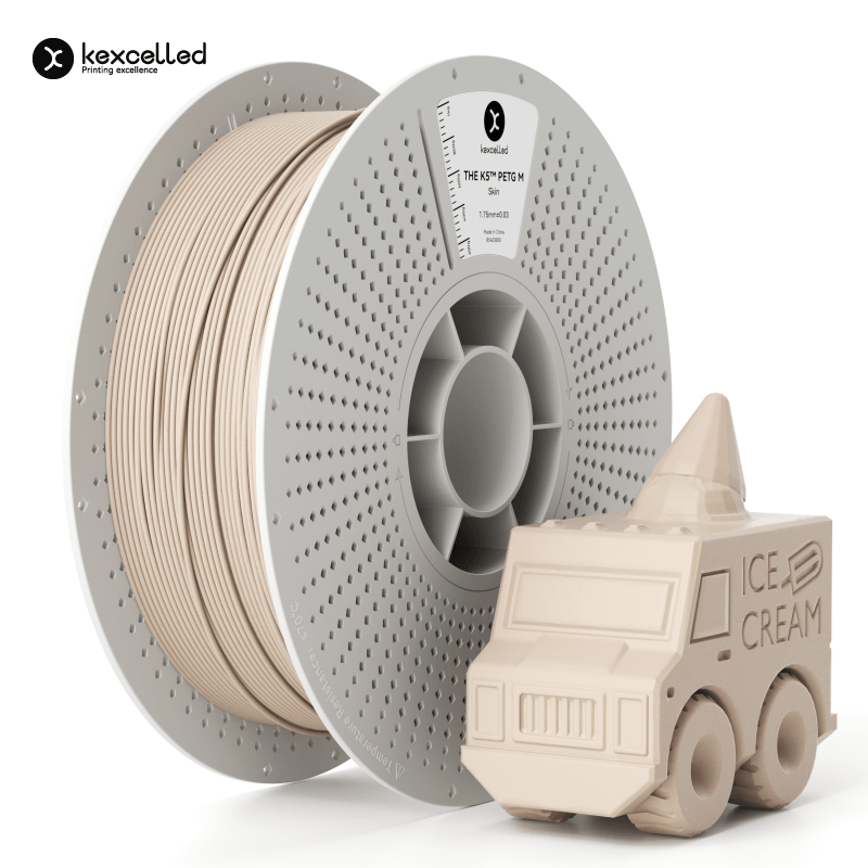 Kexcelled THE K5 PETG M – Mattes PETG-Filament in spool with an ice cream truck model printed.