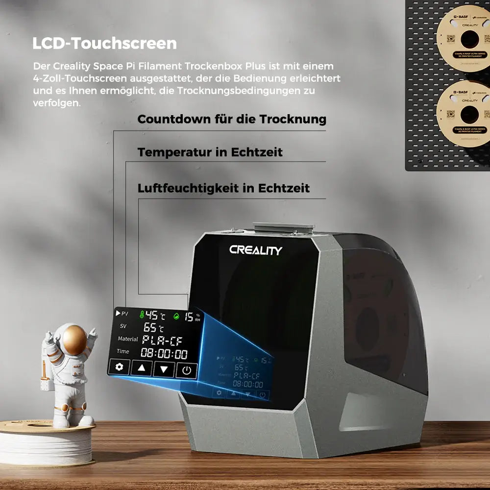 Creality Space Pi Filament Trockenbox Plus – 2 Spulen mit LCD-Touchscreen zur Steuerung und Feuchtigkeitskontrolle.