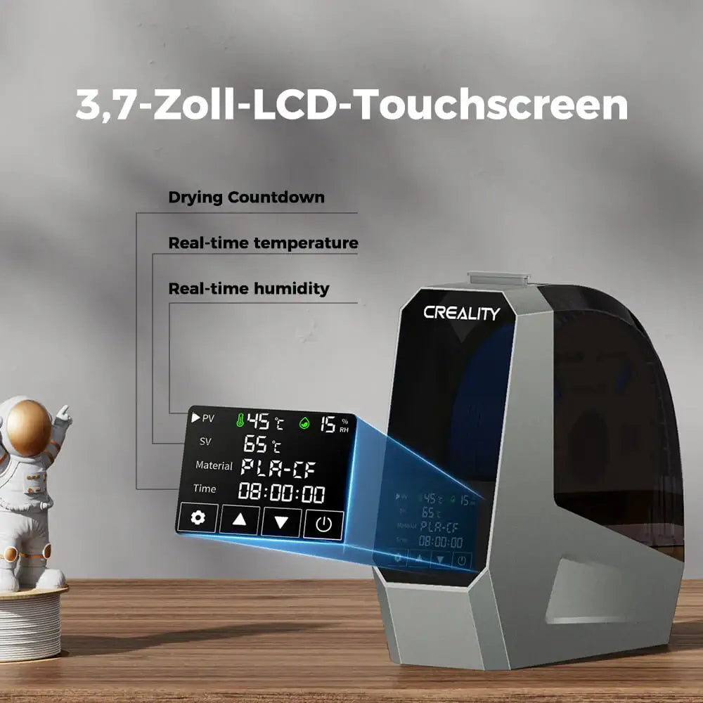 Creality Space Pi Filament Dryer – 1 Spule, 360° PTC mit 3,7-Zoll-LCD-Touchscreen für präzise Druckergebnisse.