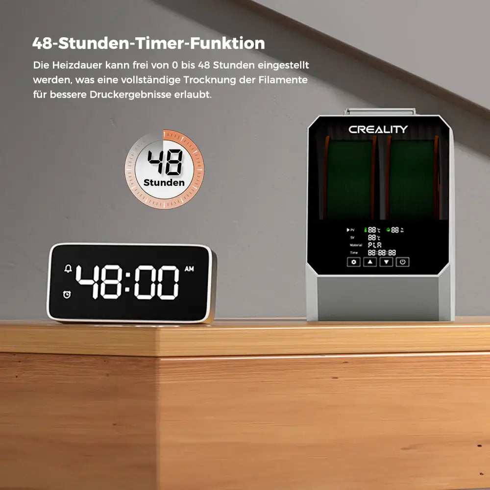 Creality Space Pi Filament Trockenbox Plus – 2 Spulen mit 48-Stunden-Timer-Funktion zur optimalen Filamenttrocknung.