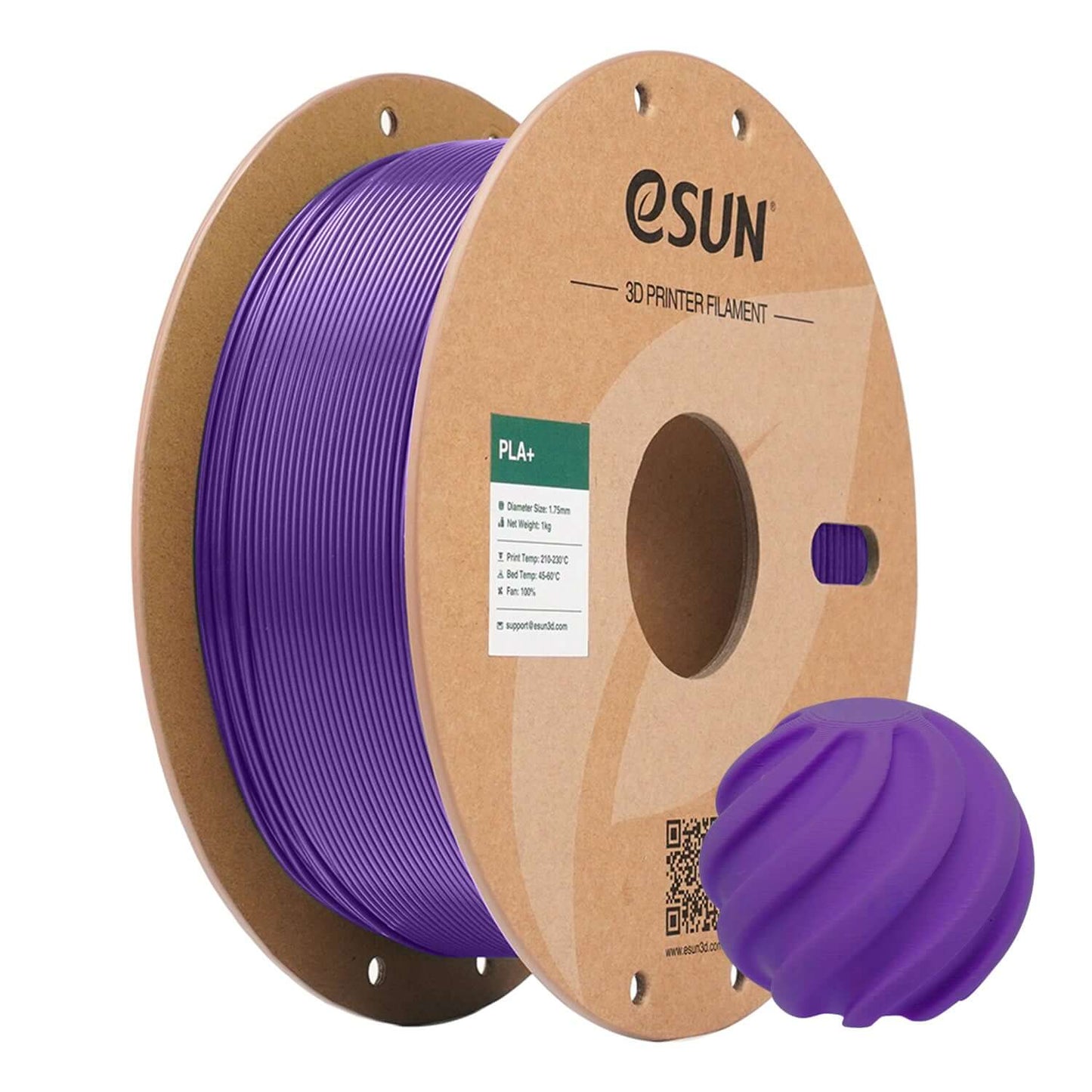 eSUN PLA+ – PLA-Filament mit erhöhter Zähigkeit auf Spule, lila 3D-Druckmaterial für FDM-Drucker.