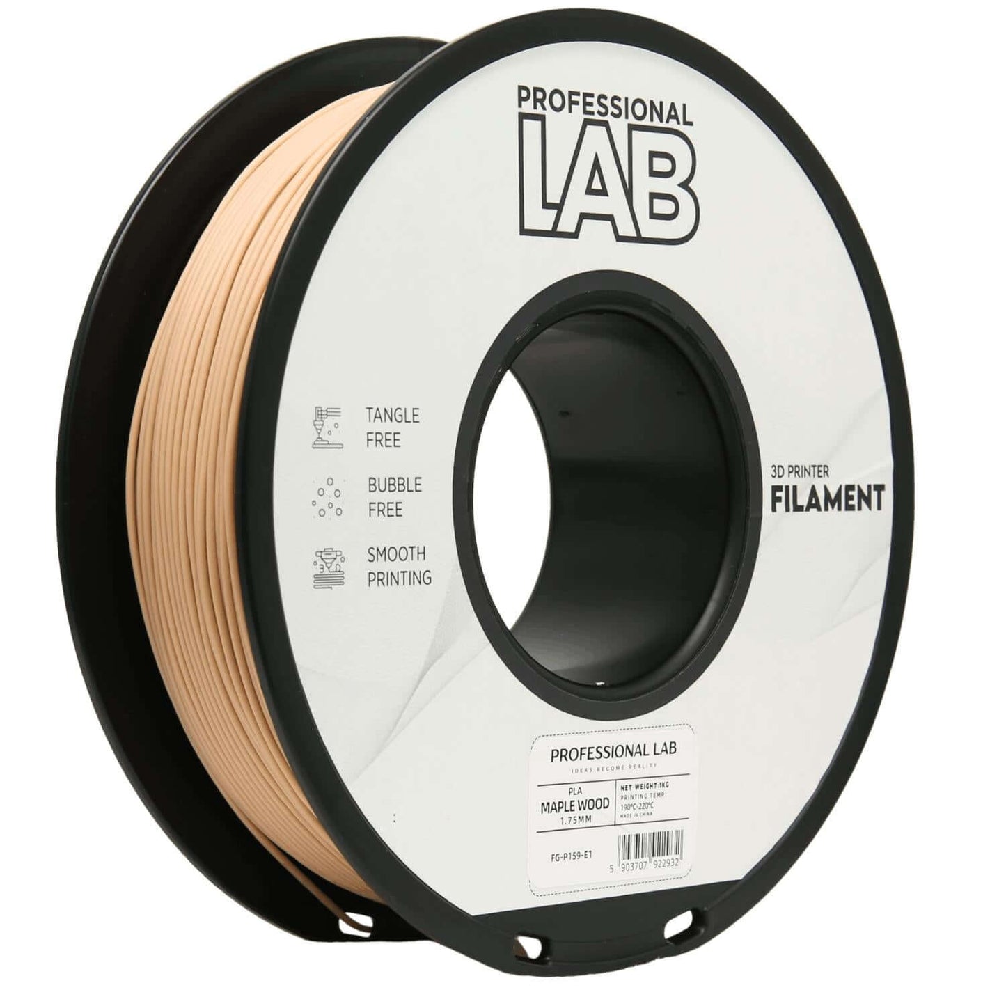 Professional Lab PLA Wood mit Holzoptik, 3D-Druck Filament auf Spule mit natürlicher Oberfläche.