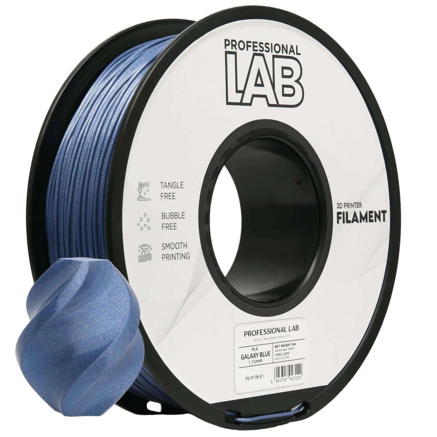 Professional Lab PLA Galaxy – Glitzerfilament mit Effekt in Galaxy Blue für kreative 3D-Druckprojekte.
