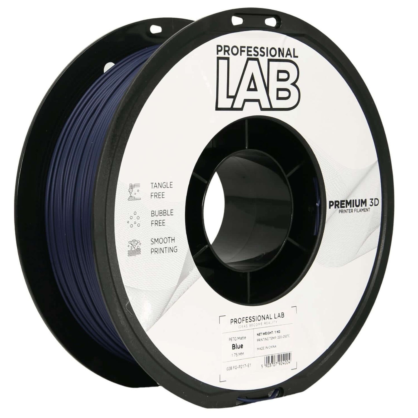 Professional Lab PETG Matte – Mattes PETG-Filament in blue color on a spool for 3D printing.