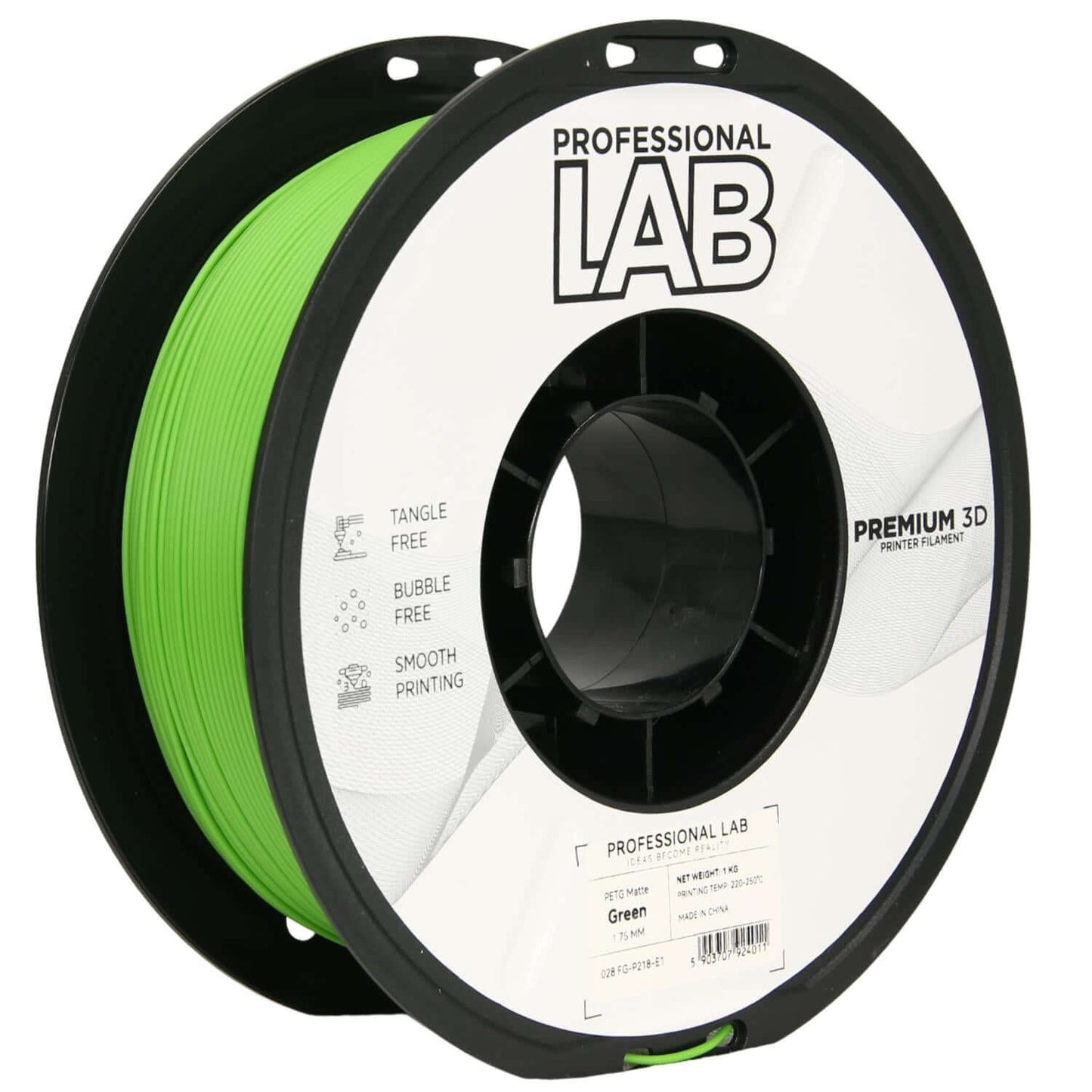 Professional Lab PETG Matte – Mattes PETG-Filament auf grüner Spule für 3D-Druck, 1,75 mm, 1 kg