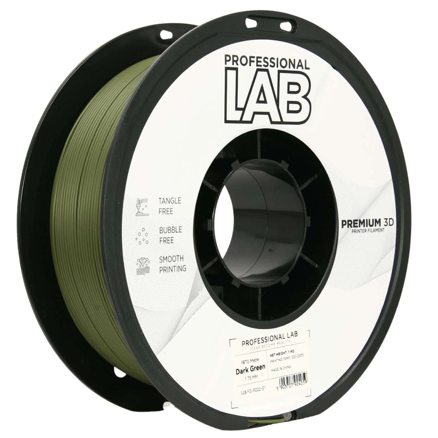 Professional Lab PETG Matte – Mattes PETG-Filament auf einer Spule in Dunkelgrün, ideal für 3D-Druck.
