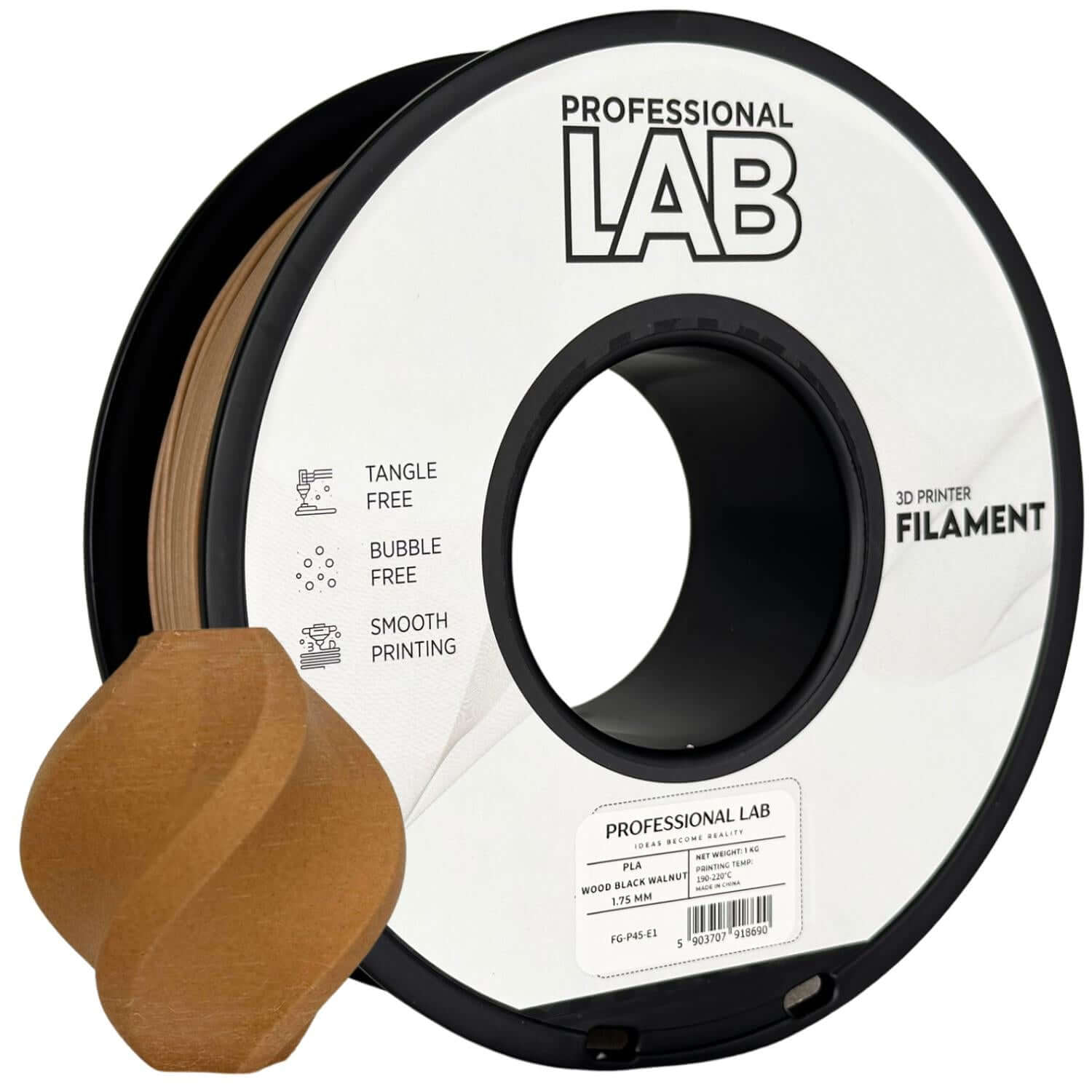 Professional Lab PLA Wood mit Holzoptik, 3D-Druck Filament auf Spule mit natürlicher Oberfläche.