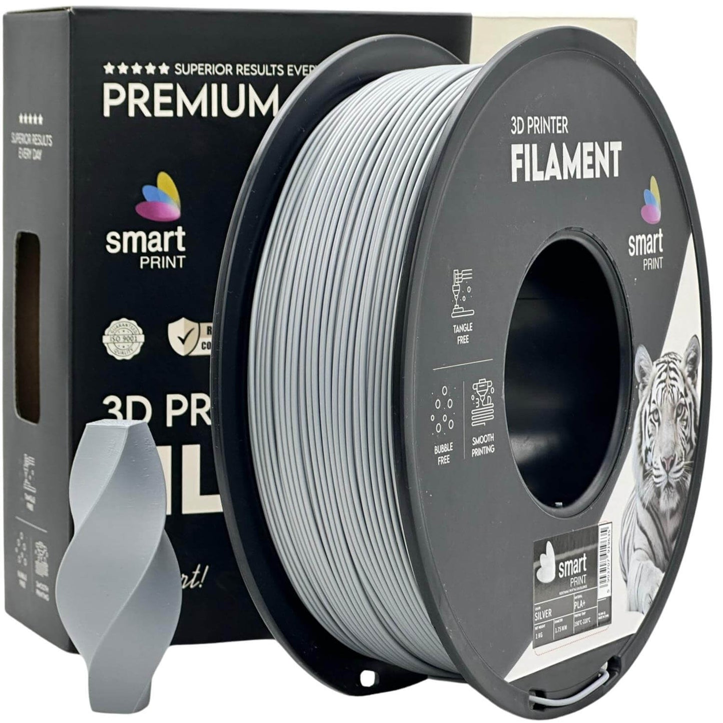 Smart Print PLA+ für stabile und belastbare Druckteile - Filament Rolle und gedrucktes Teil